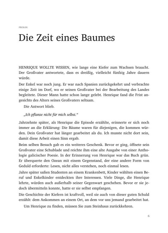 Seite aus dem Beispielbuch, Kapitel „Die Zeit eines Baumes“