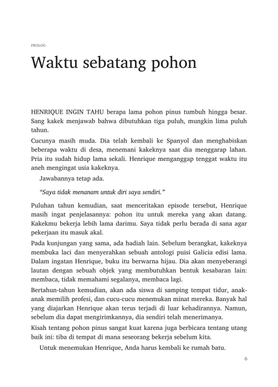 Halaman buku contoh, bab “Waktu sebatang pohon”
