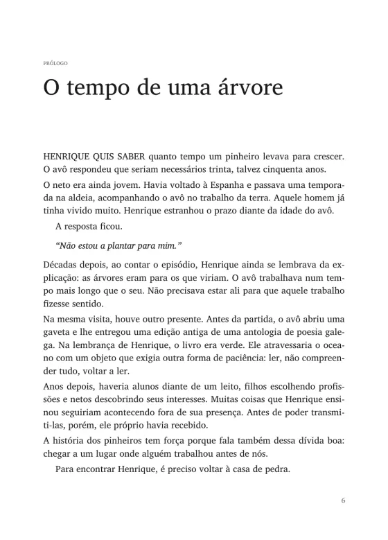 Página do livro de exemplo, capítulo “O tempo de uma árvore”